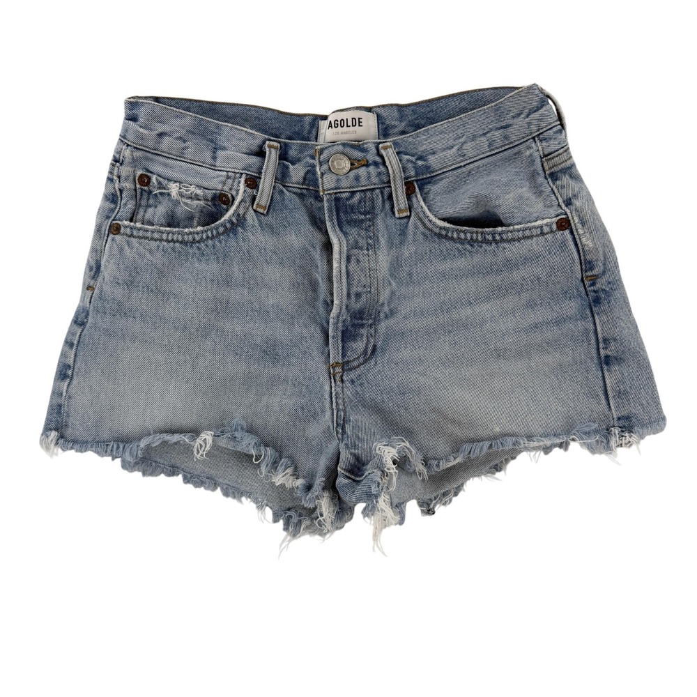 AGOLDE Parker Denim Shorts Womens 24 Blue High Rise Distressed‎ Cutoff Frayed